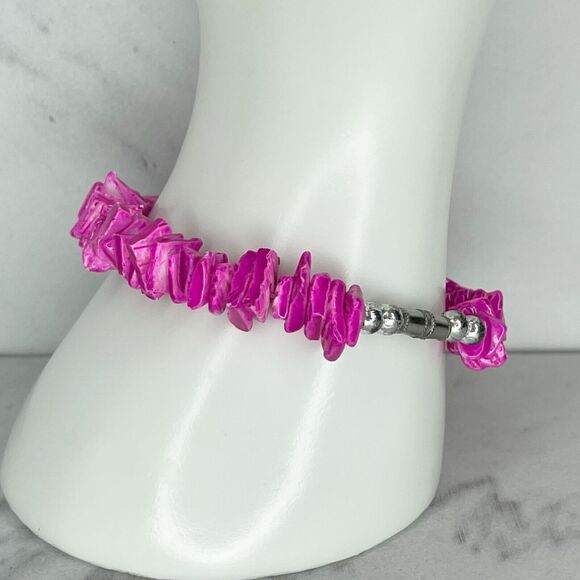 Pink Purple Puka Shell Beaded Screw Clasp Bracelet - Picture 4 of 9